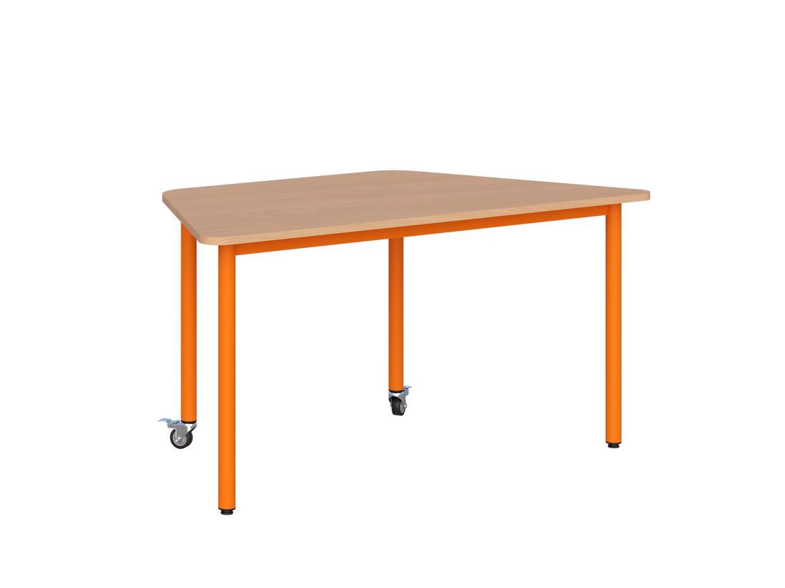 Stolik mobilny szkolno-przedszkolny, blat trapezowy 1400x700 (Nr 1, 2, 3) — meble Metalbit