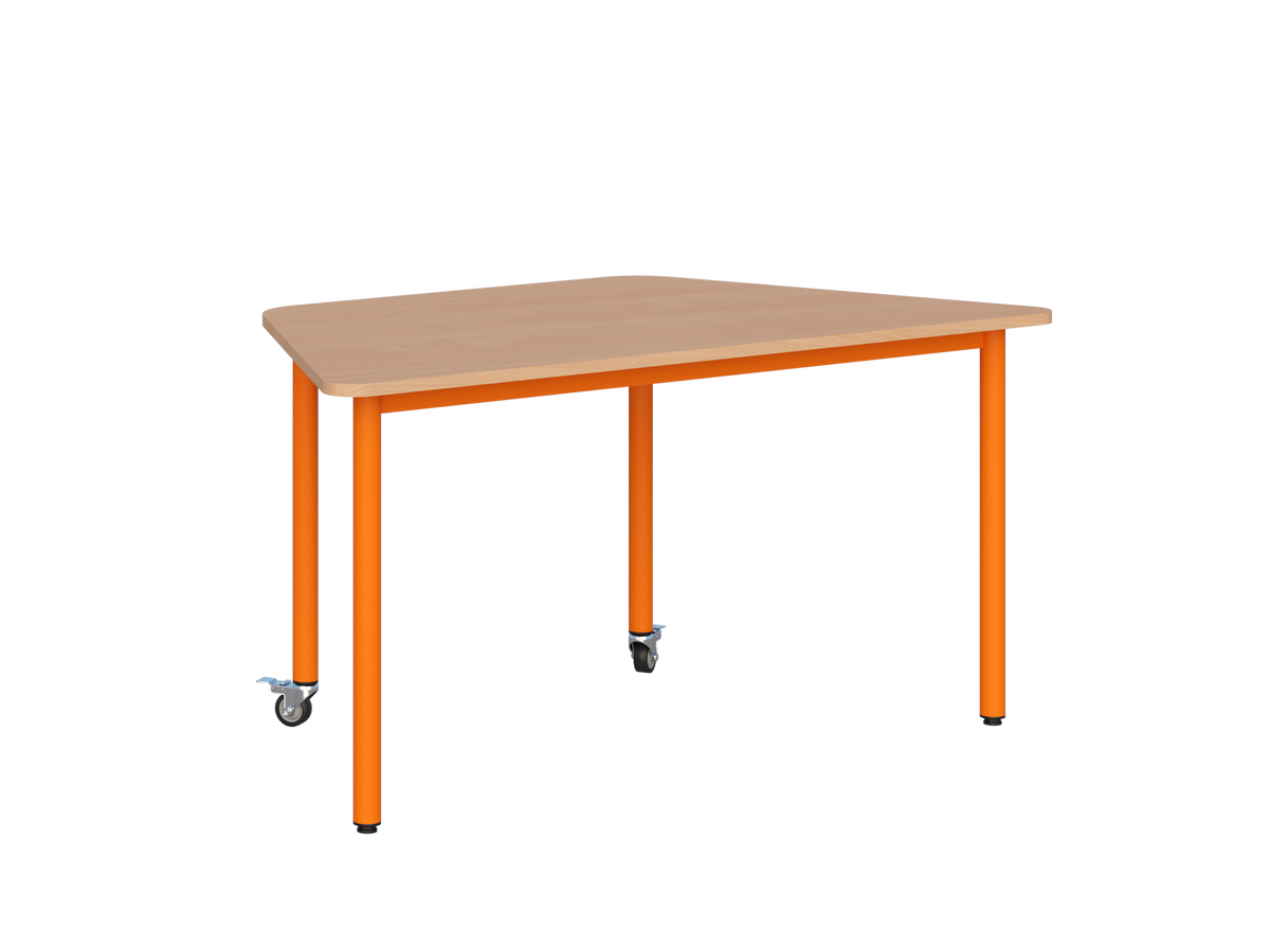 Stolik mobilny szkolno-przedszkolny, blat trapezowy 1400x700 (Nr 1, 2, 3) — meble Metalbit