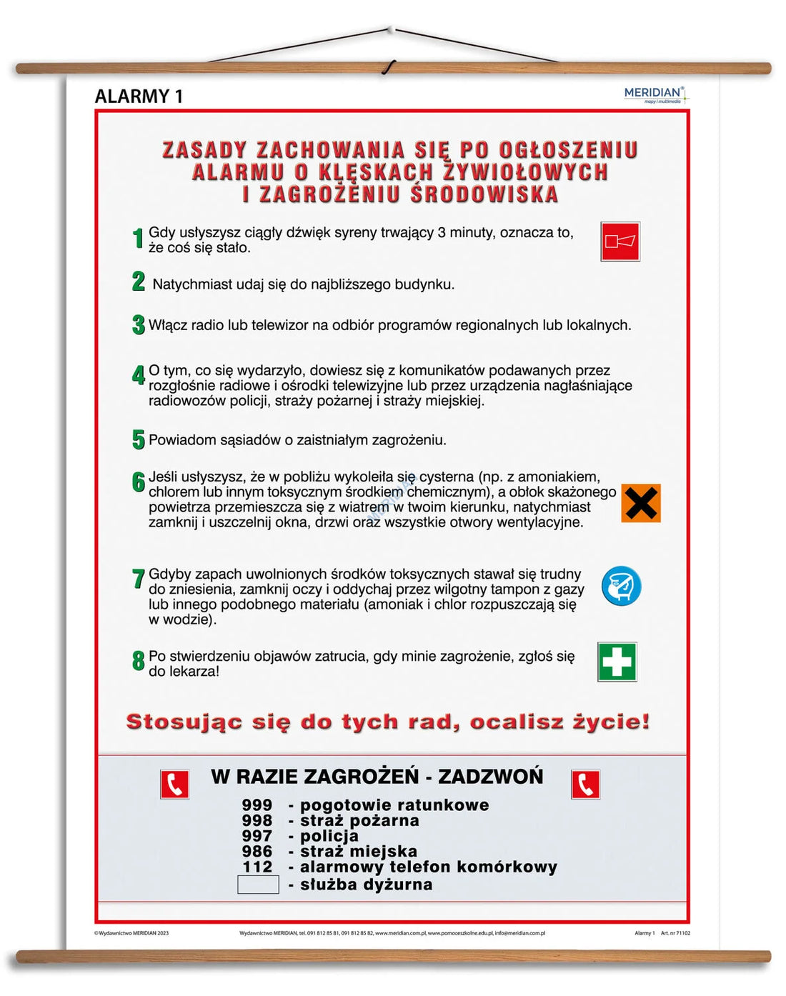 Alarmy! Jak zachować się podczas alarmu o klęskach żywiołowych - plansza dydaktyczna