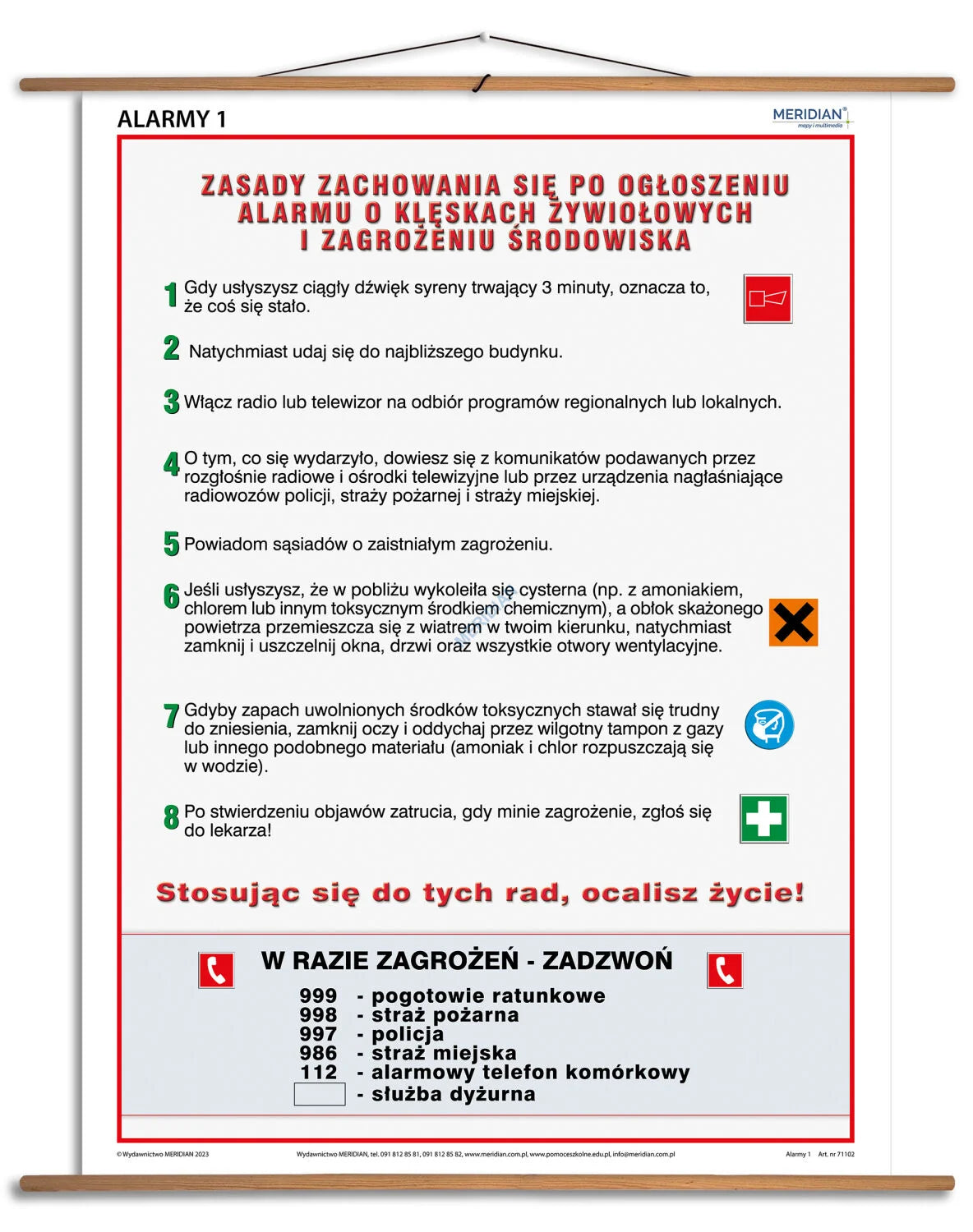 Alarmy! Jak zachować się podczas alarmu o klęskach żywiołowych - plansza dydaktyczna