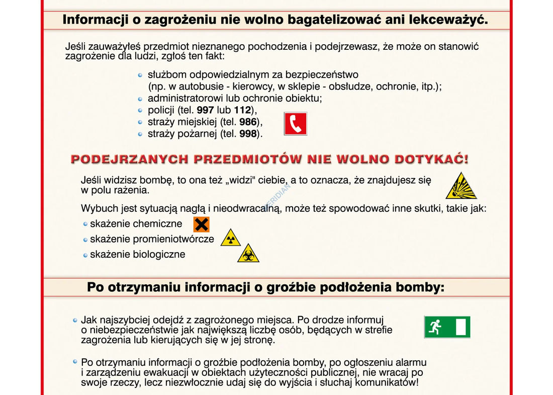 Alarmy! Jak zachować się w sytuacjach zagrożenia aktem terroru - plansza dydaktyczna