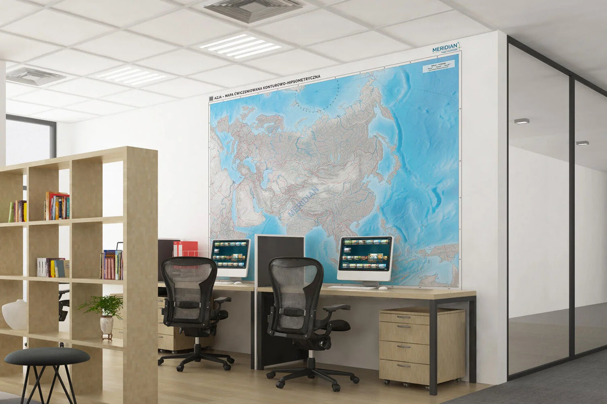 Azja - mapa ćwiczeniowa konturowo-hipsometryczna - wersja fototapeta