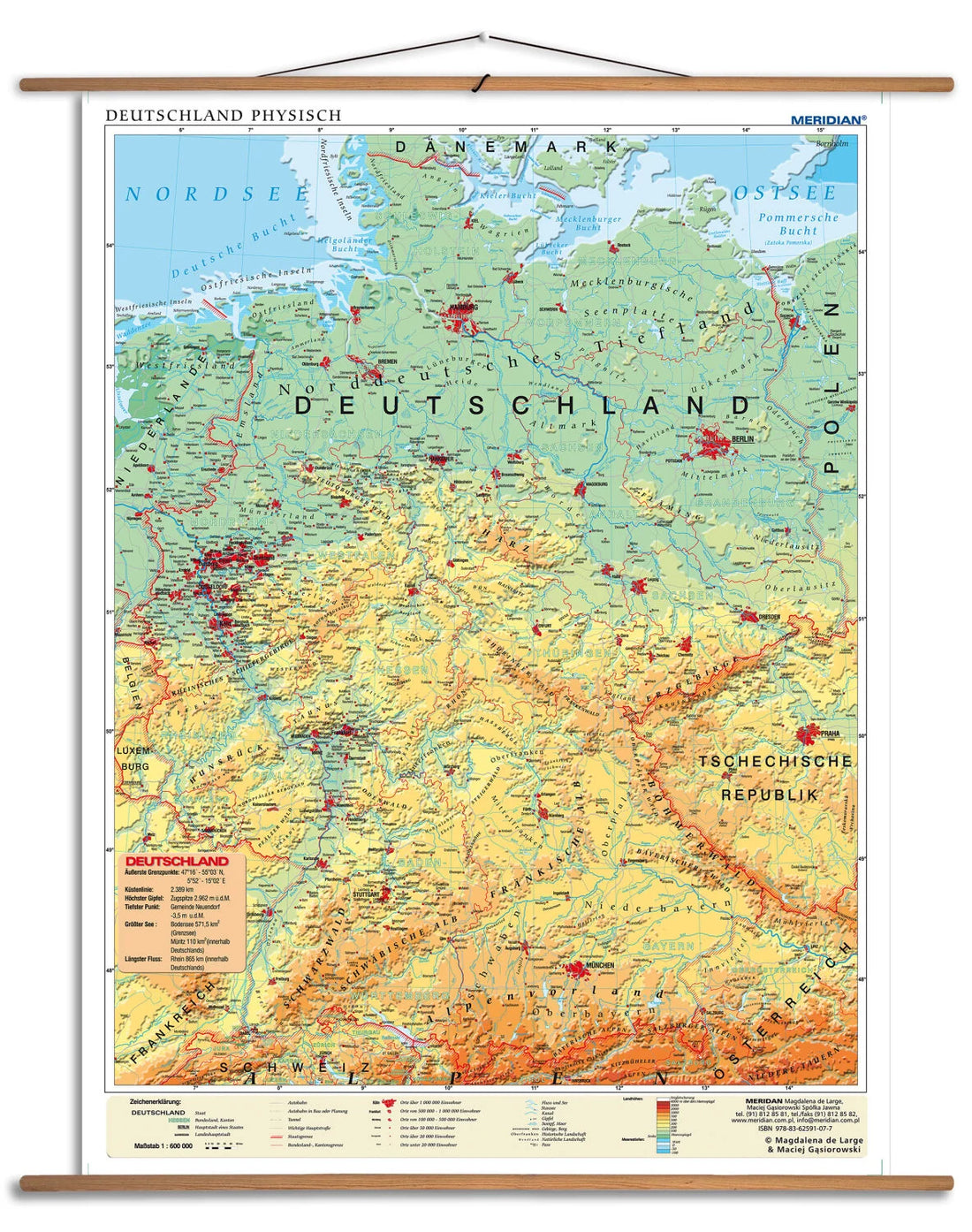 Deutschland physisch - mapa ścienna w języku niemieckim