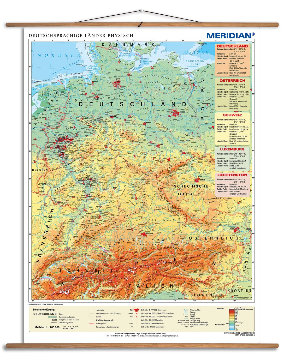 Deutschsprachige Länder physisch - mapa ścienna w języku niemieckim