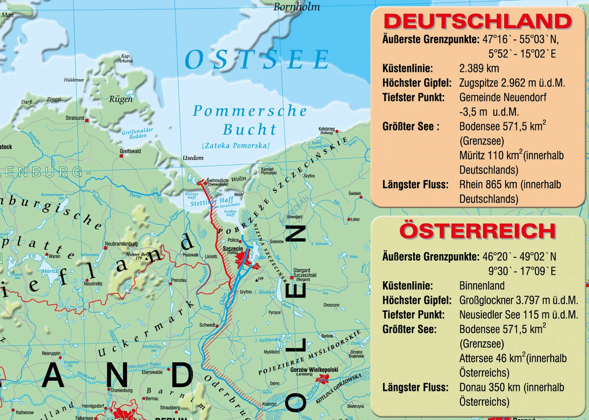 Deutschsprachige Länder physisch - mapa ścienna w języku niemieckim - zdjęcie 3