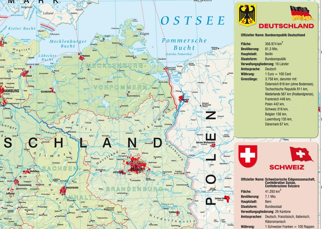 Deutschsprachige Länder politisch - mapa ścienna w języku niemieckim