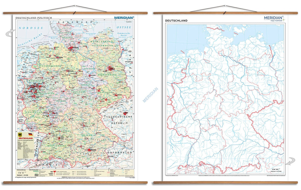 DUO: Deutschland politisch / stumm - dwustronna mapa ścienna w języku niemieckim