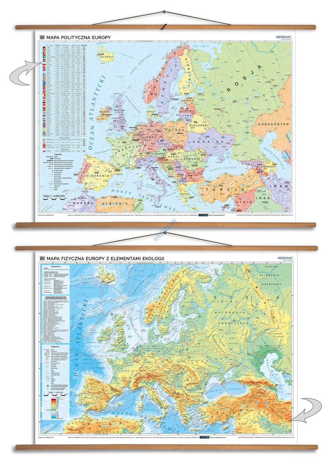 DUO: Europa fizyczna z elementami ekologii / Europa polityczna - dwustronna mapa ścienna