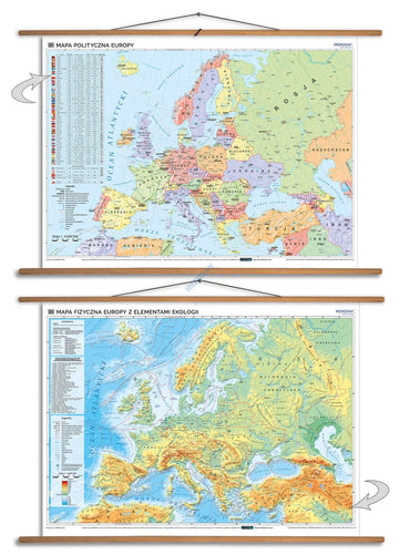 DUO: Europa fizyczna z elementami ekologii / Europa polityczna - dwustronna mapa ścienna
