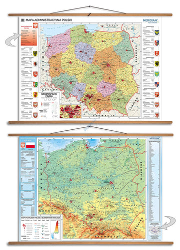 DUO: Mapa administracyjna Polski / Polska fizyczna z elementami ekologii - dwustronna mapa ścienna