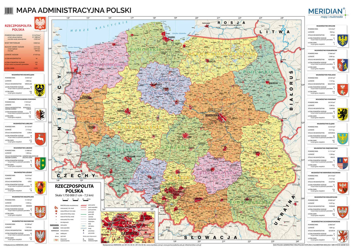DUO: Mapa administracyjna Polski / Polska fizyczna z elementami ekologii - dwustronna mapa ścienna - zdjęcie 2