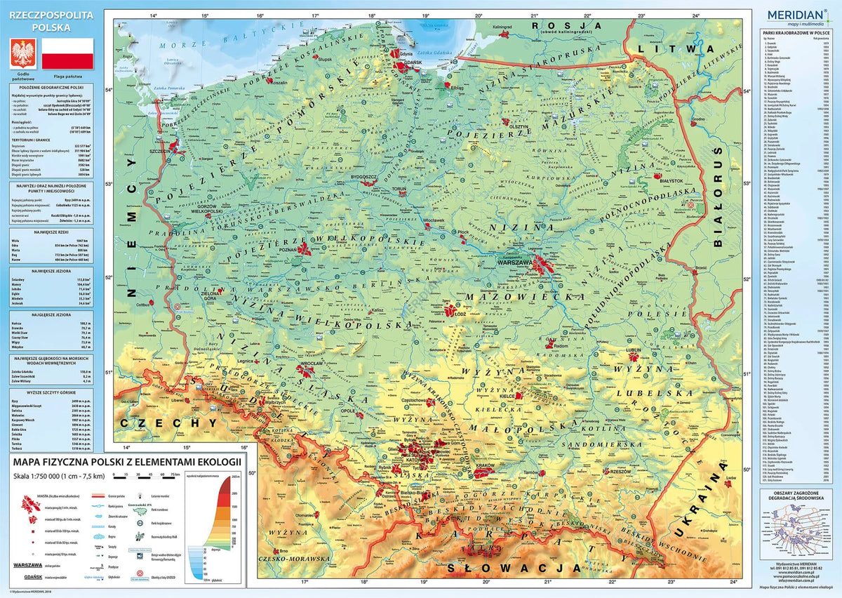 DUO: Mapa administracyjna Polski / Polska fizyczna z elementami ekologii - dwustronna mapa ścienna - zdjęcie 3