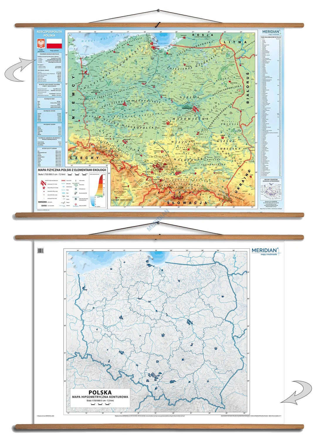 DUO: Polska fizyczna z elementami ekologii / mapa hipsometryczna - mapa ścienna