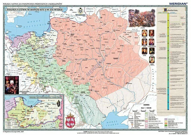 DUO: Polska i Litwa za pierwszych Jagiellonów / Europa XIV-XV wiek - dwustronna mapa ścienna - zdjęcie 2
