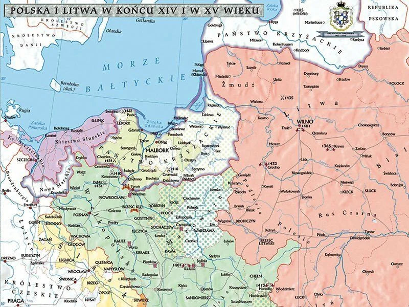 DUO: Polska i Litwa za pierwszych Jagiellonów / Europa XIV-XV wiek - dwustronna mapa ścienna - zdjęcie 3