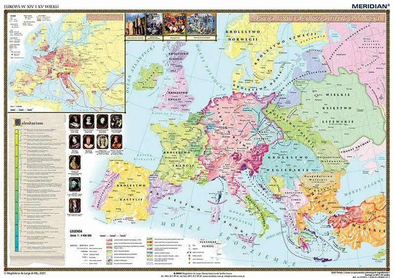 DUO: Polska i Litwa za pierwszych Jagiellonów / Europa XIV-XV wiek - dwustronna mapa ścienna - zdjęcie 4