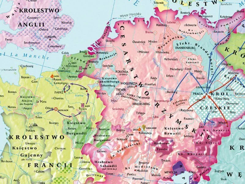 DUO: Polska i Litwa za pierwszych Jagiellonów / Europa XIV-XV wiek - dwustronna mapa ścienna - zdjęcie 5