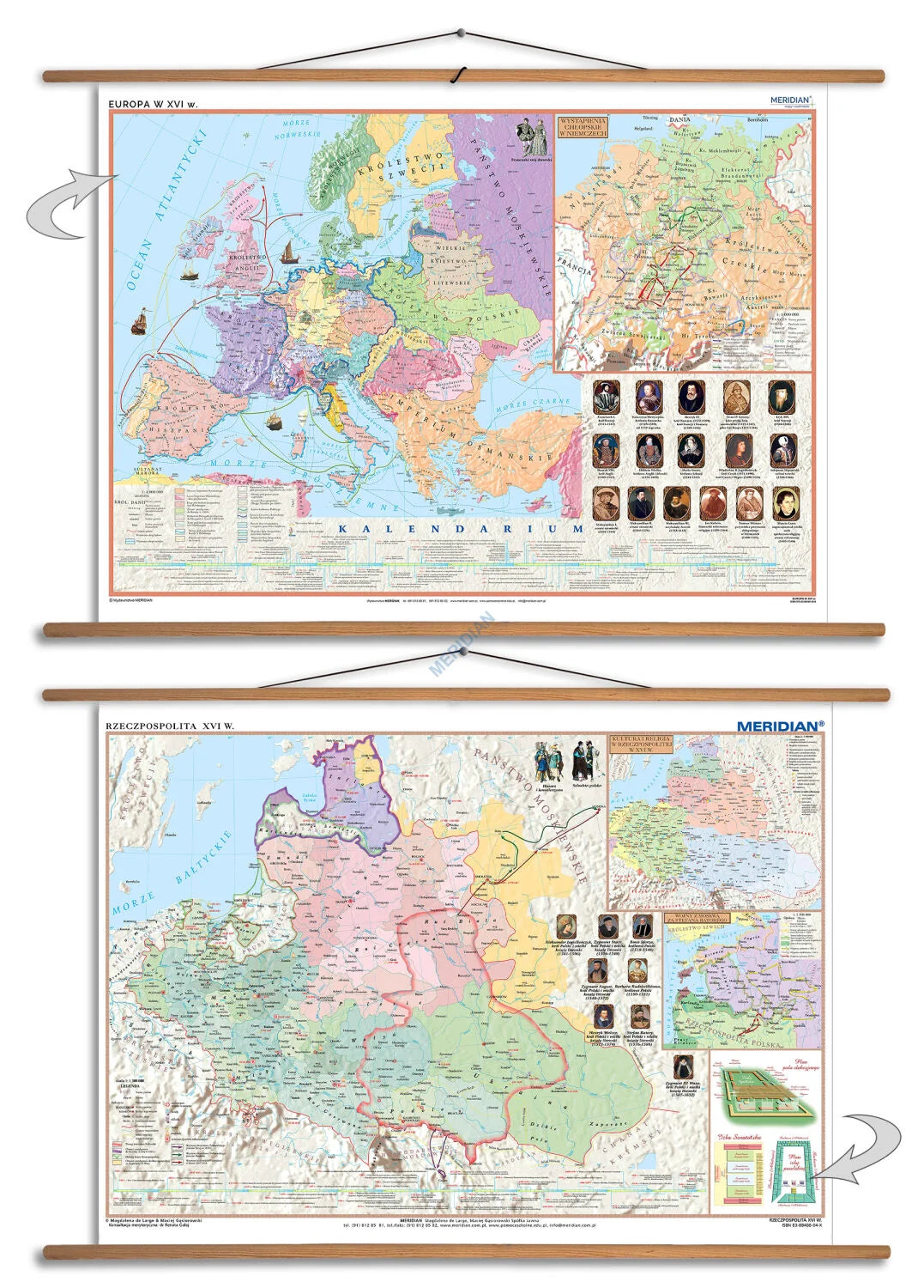 DUO: Rzeczpospolita po Unii Lubelskiej (XVI wiek)/ Europa XVI wiek - dwustronna mapa ścienna