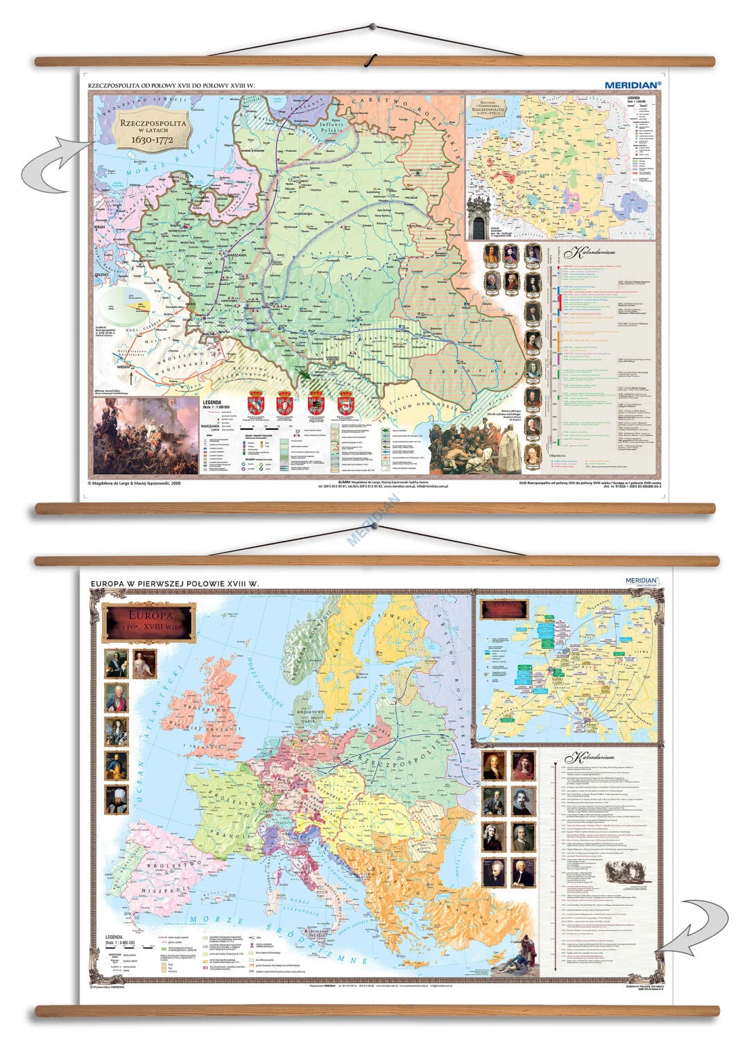 DUO: Rzeczpospolita w XVII i XVIII wieku / Europa w pierwszej połowie XVIII wieku - dwustronna mapa ścienna