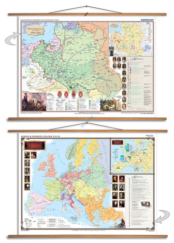 DUO: Rzeczpospolita w XVII i XVIII wieku / Europa w pierwszej połowie XVIII wieku - dwustronna mapa ścienna