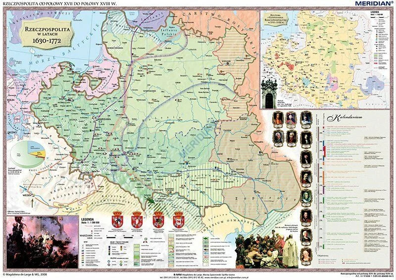 DUO: Rzeczpospolita w XVII i XVIII wieku / Europa w pierwszej połowie XVIII wieku - dwustronna mapa ścienna - zdjęcie 2