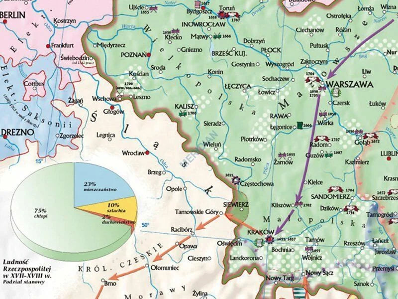 DUO: Rzeczpospolita w XVII i XVIII wieku / Europa w pierwszej połowie XVIII wieku - dwustronna mapa ścienna - zdjęcie 3