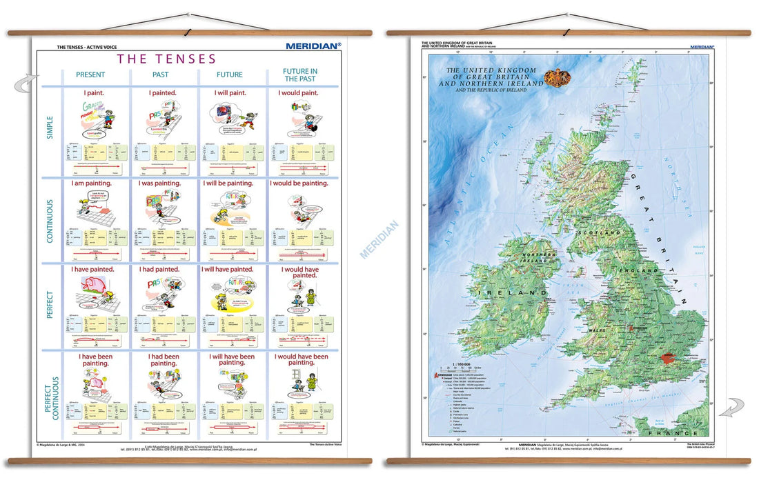 DUO: The tenses active voice / The British Isles Physical - mapa ścienna i plansza gramatyczna w języku angielskim