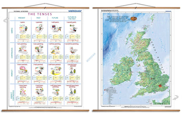 DUO: The tenses active voice / The British Isles Physical - mapa ścienna i plansza gramatyczna w języku angielskim
