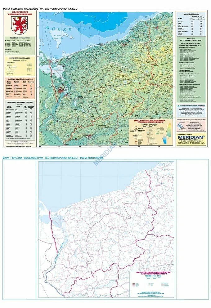 DUO: Zachodniopomorskie - ścienna mapa fizyczna / konturowa