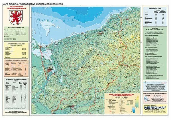 DUO: Zachodniopomorskie - ścienna mapa fizyczna / konturowa