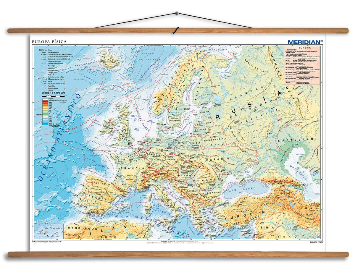 Europa física - mapa ścienna w języku hiszpańskim