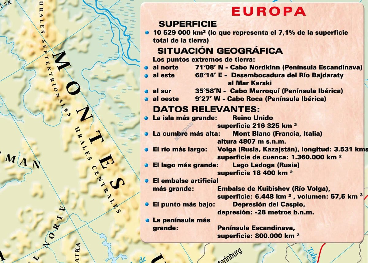 Europa física - mapa ścienna w języku hiszpańskim - zdjęcie 3