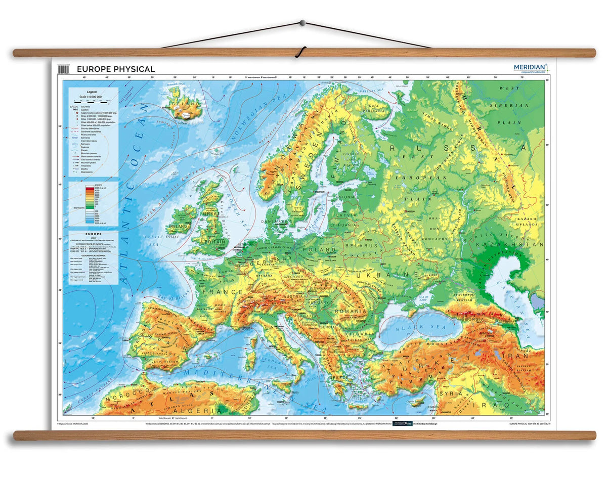 Europe physical - mapa ścienna w języku angielskim