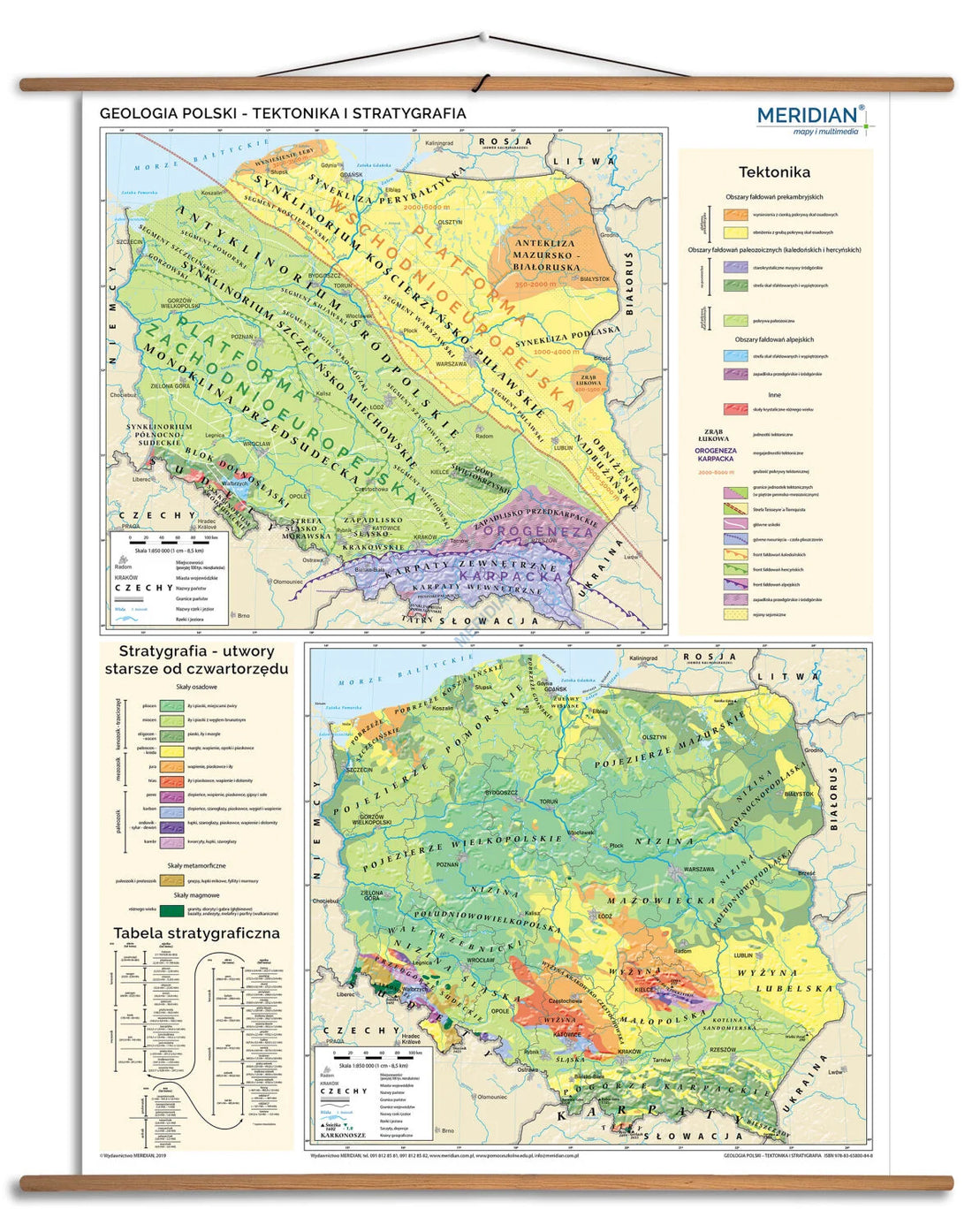 Geologia Polski - tektonika i stratygrafia - mapa ścienna