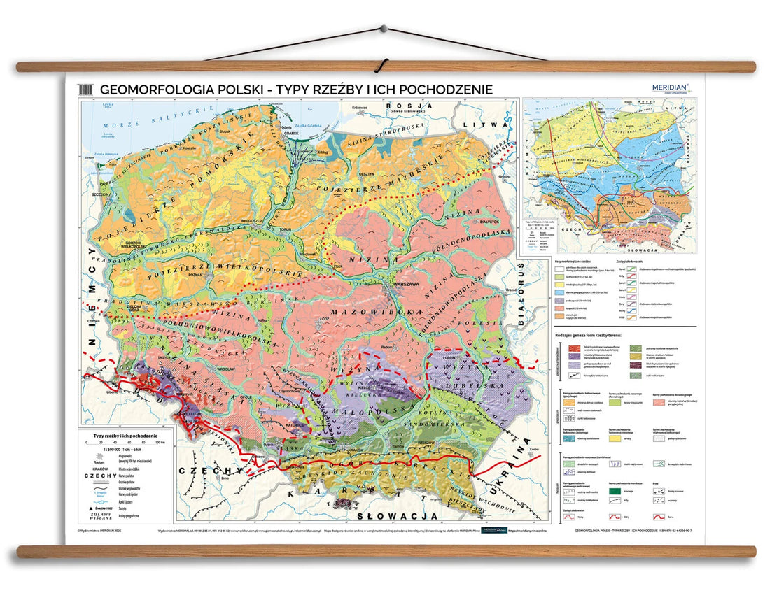 Geomorfologia Polski - typy rzeźby i ich pochodzenie - mapa ścienna