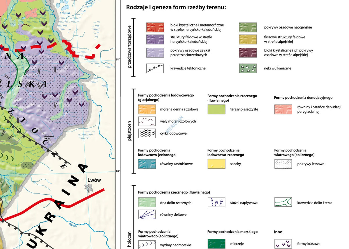 Geomorfologia Polski - typy rzeźby i ich pochodzenie - mapa ścienna - zdjęcie 4