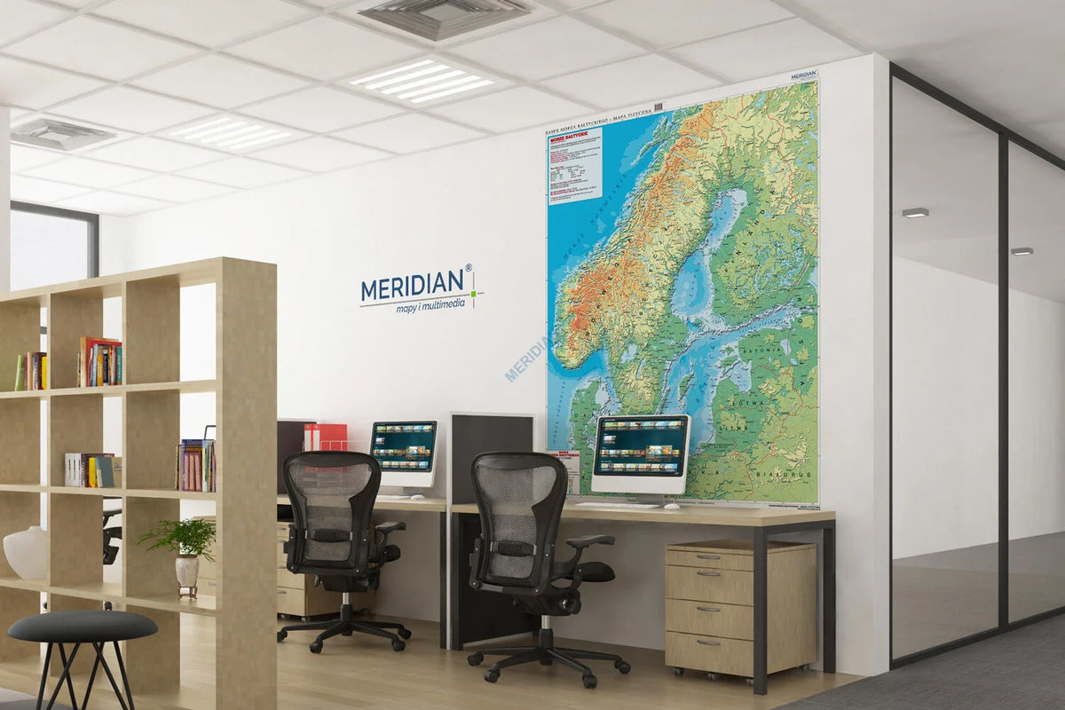 Kraje basenu Morza Bałtyckiego - mapa fizyczna - wersja fototapeta