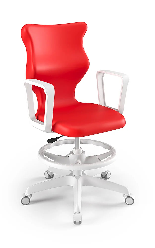 Krzesło szkolne Twist z podłokietnikami i podnóżkiem, rozmiar 5 (wzrost 146–176 cm) – Biały / Czerwony