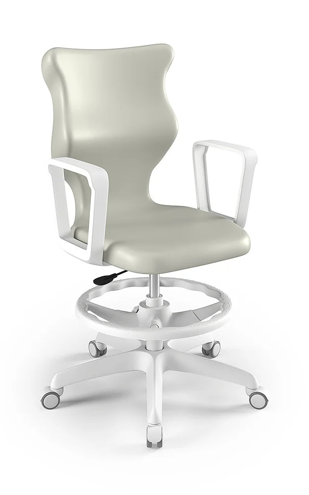 Krzesło szkolne Twist z podłokietnikami i podnóżkiem, rozmiar 5 (wzrost 146–176 cm) – Biały / Jasny szary