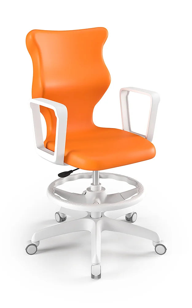 Krzesło szkolne Twist z podłokietnikami i podnóżkiem, rozmiar 5 (wzrost 146–176 cm) – Biały / Pomarańczowy