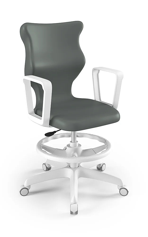 Krzesło szkolne Twist z podłokietnikami i podnóżkiem, rozmiar 5 (wzrost 146–176 cm) – Biały / Szary