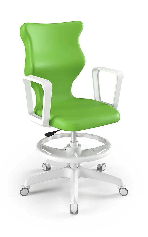 Krzesło szkolne Twist z podłokietnikami i podnóżkiem, rozmiar 5 (wzrost 146–176 cm) – Biały / Zielony