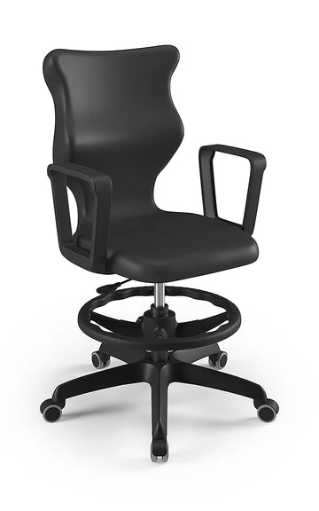 Krzesło szkolne Twist z podłokietnikami i podnóżkiem, rozmiar 5 (wzrost 146–176 cm) – Czarny / Czarny