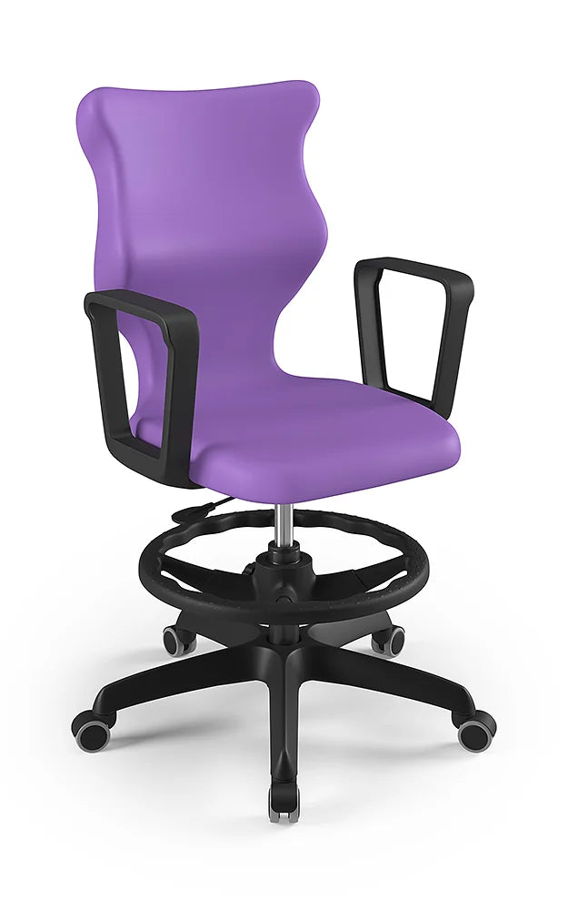 Krzesło szkolne Twist z podłokietnikami i podnóżkiem, rozmiar 5 (wzrost 146–176 cm) – Czarny / Fioletowy