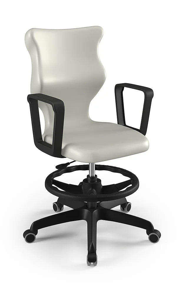 Krzesło szkolne Twist z podłokietnikami i podnóżkiem, rozmiar 5 (wzrost 146–176 cm) – Czarny / Jasny szary