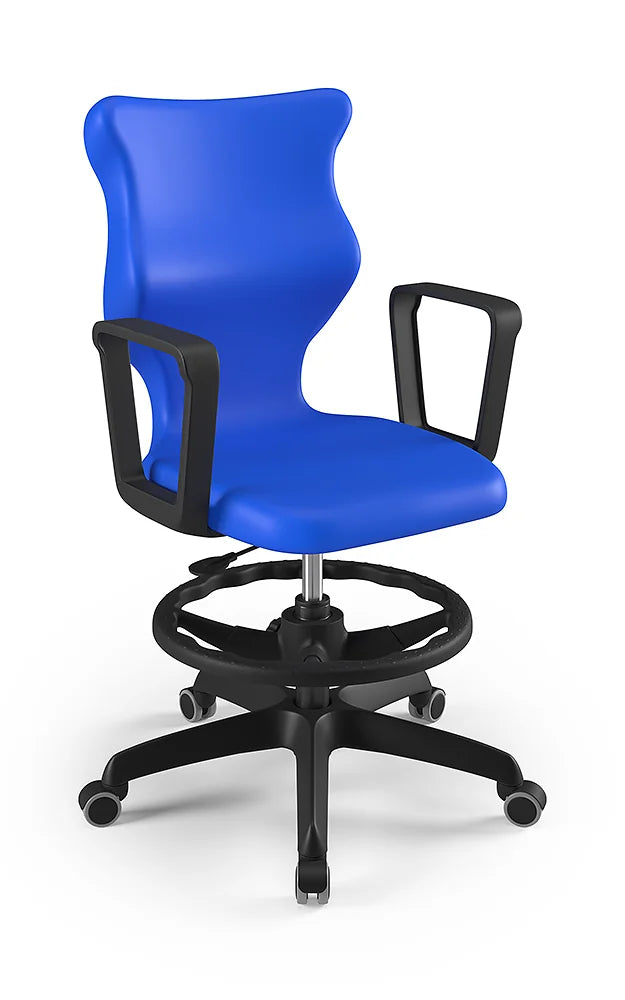 Krzesło szkolne Twist z podłokietnikami i podnóżkiem, rozmiar 5 (wzrost 146–176 cm) – Czarny / Niebieski