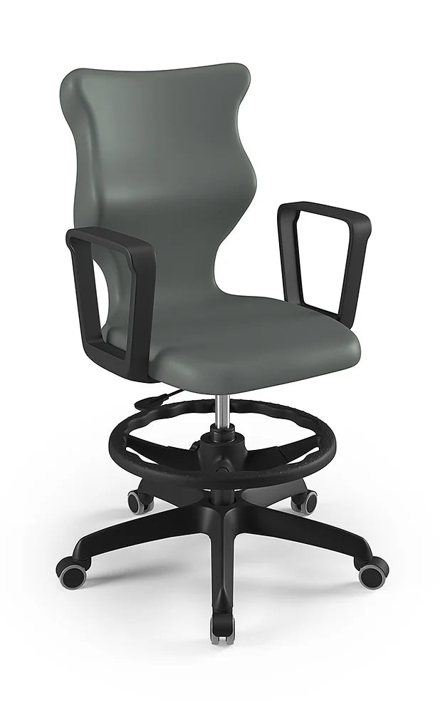 Krzesło szkolne Twist z podłokietnikami i podnóżkiem, rozmiar 5 (wzrost 146–176 cm) – Czarny / Szary