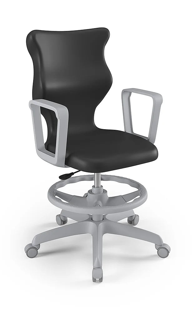 Krzesło szkolne Twist z podłokietnikami i podnóżkiem, rozmiar 5 (wzrost 146–176 cm) – Szary / Czarny