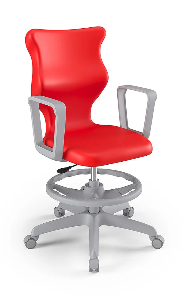 Krzesło szkolne Twist z podłokietnikami i podnóżkiem, rozmiar 5 (wzrost 146–176 cm) – Szary / Czerwony
