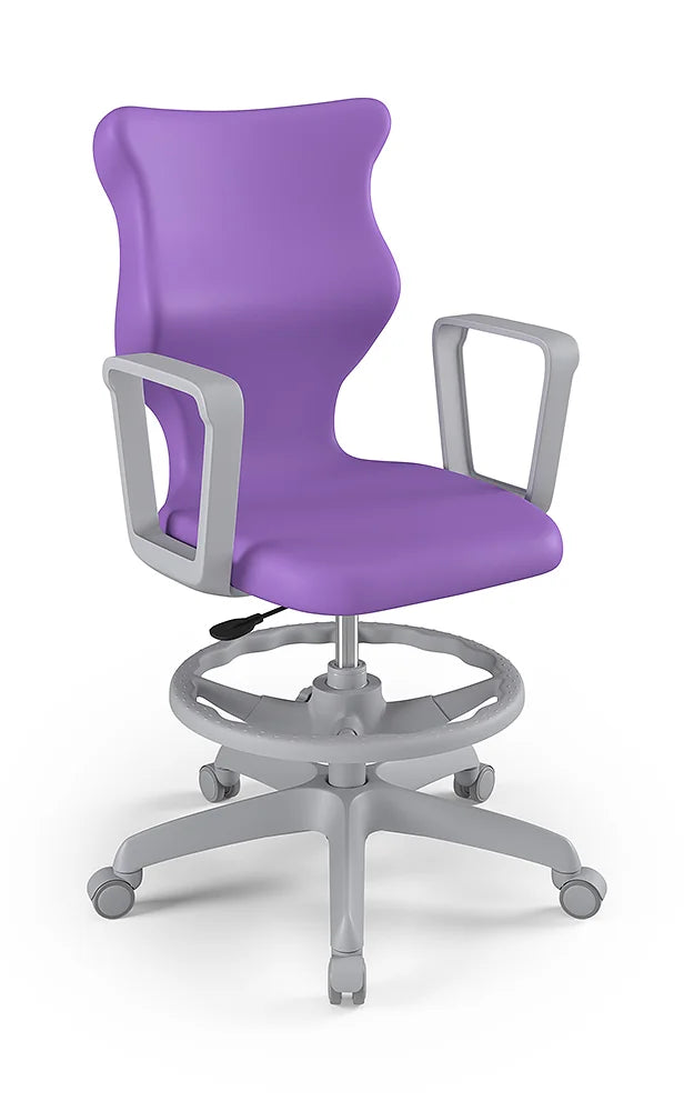 Krzesło szkolne Twist z podłokietnikami i podnóżkiem, rozmiar 5 (wzrost 146–176 cm) – Szary / Fioletowy